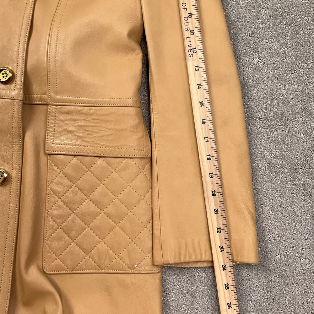 Gropper Leda Spain Coat Women 14 Tan Double Breast Leather Trench Quilt Longline - Picture 10 of 13